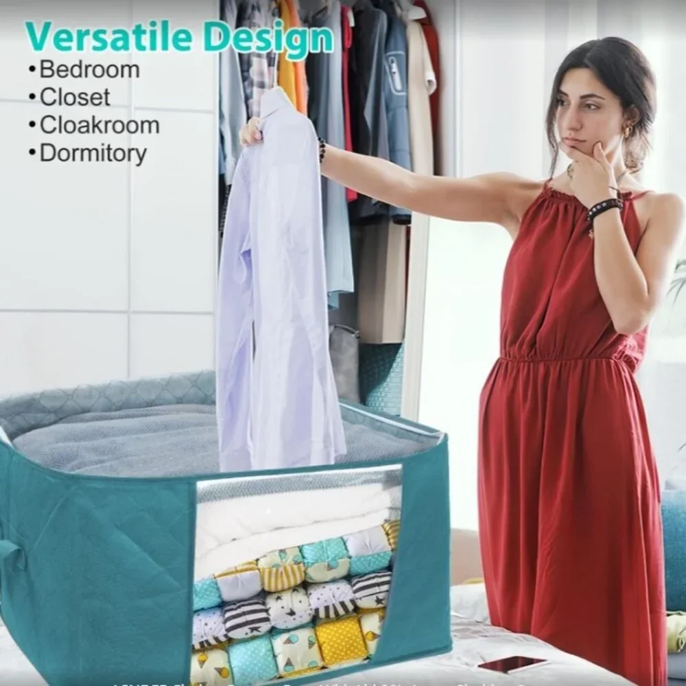 UNDER THE BED TEAL LARGE FOLDABLE STORAGE BAGS CLOTHING BEDDING CLOSET ORGANIZER